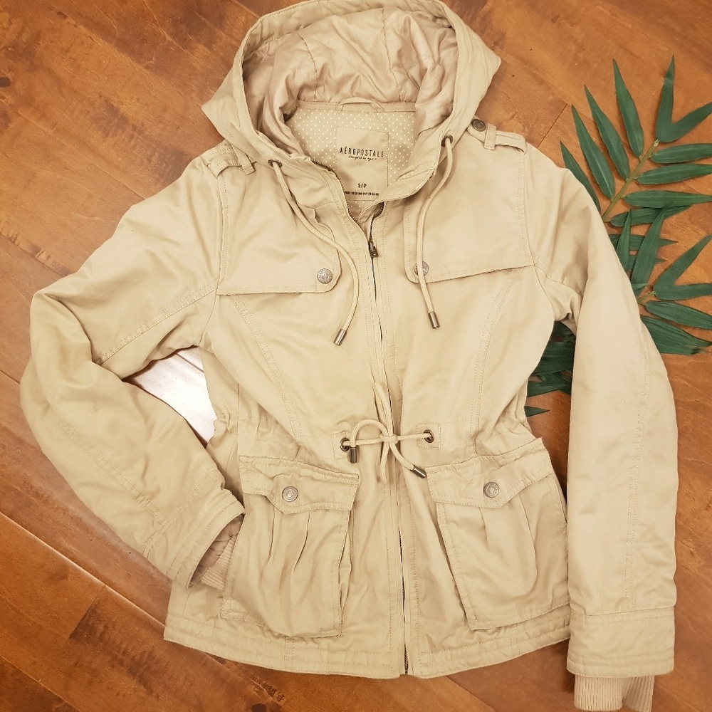 Hooded Khaki Jacket & Tie Waist
